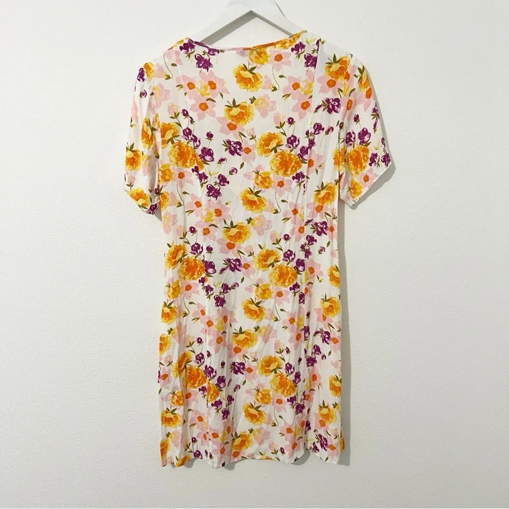 & other stories Cut Out Floral Mini Dress White Short Sleeve Button Size US 8